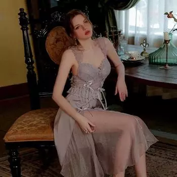 Ночная рубашка, женская сексуальная атласная ночная рубашка с глубоким V-образным вырезом, однотонная ночная рубашка с подкладкой из кружева, открытая спина, платье-комбинация, пижама M