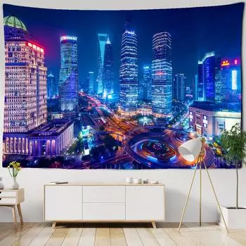 Ночная сцена Бунд, печать плакатов, высотное здание, настенное искусство, городская ночная сцена, холст, гостиная, гобелен 100x75cm