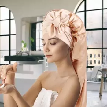 Ночная шапка с длинными атласными косами, женская шапочка для сна, эластичный галстук, большая регулируемая шапочка для сна, женская и длинная защитная шапка для вьющихся волос розовый