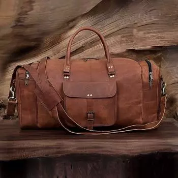 Ночная спортивная сумка Кожаная дорожная мужская сумка для багажа Тренажерный зал Duffel Винтаж Подлинная 21 X 9 X 9 in коричневый