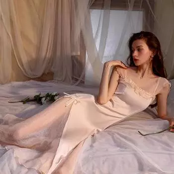 Ночная женская пижама, новая кружевная шифоновая юбка, однотонная повседневная сексуальная милая юбка на подтяжках, ночная рубашка для женщин M