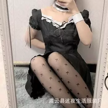 Ночная жизнь Милая мягкая девушка японский черно-белый костюм горничной горничной Лолита униформа соблазнение сексуальное платье one size fits all чёрный