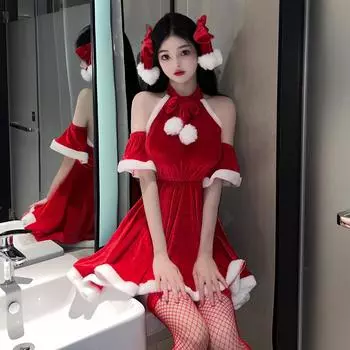 Ночная жизнь новое осенне-зимнее женское платье сексуальное рождественское детки униформа страсть спинка нижнее белье 229 One size