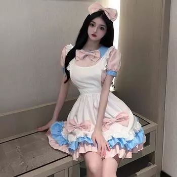 Ночная жизнь Японская горничная Лолита Мягкая девушка COS Аниме Крем Милая Кафе Милая горничная Униформа one size fits all розовый