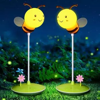 Ночник Регулируемый ночник Мультфильм пчела Дизайн Светодиодный прикроватный светильник с гибким шлангом Функция таймера с регулируемой яркостью Ночь для детей жёлтый