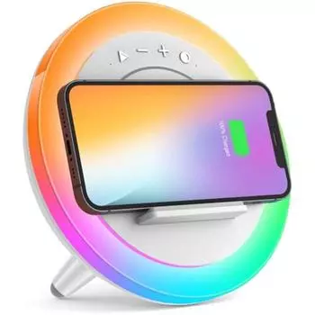 Ночник с Bluetooth-динамиком и беспроводным зарядным устройством, 7 режимов освещения, креативные рождественские подарки для мужчин и женщин-подростков, белый 4x3x4cm