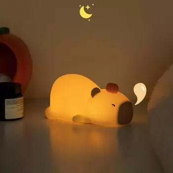 Ночник с капибарой, прикроватная лампа, регулируемая яркость, перезаряжаемая силиконовая настольная лампа с милыми животными, украшение для рабочего стола