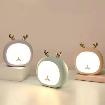 Ночник с милым домашним животным, олень, детский светильник для детей, бесступенчатая сенсорная USB-аккумуляторная настольная лампа для дома розовый