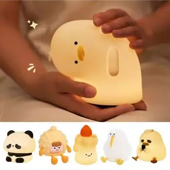 Ночник с мягким свечением, без мерцания, с рисунком животных, с регулируемой яркостью, мягкий силиконовый детский светодиодный прикроватный светильник с таймером D