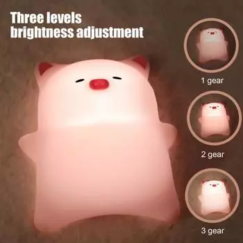 Ночник с мягким свечением, без мерцания, с рисунком животных, с регулируемой яркостью, мягкий силиконовый детский светодиодный прикроватный светильник с таймером A