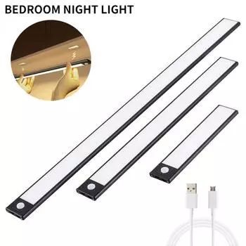 Ночник, светодиодный светильник под шкафом, датчик движения, светильник для шкафа, USB аккумуляторная лампа для кухонного освещения, лампа для шкафа 10CM чёрный