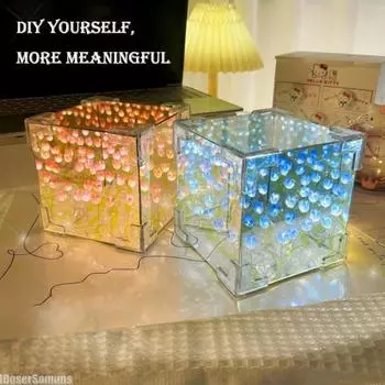 Ночник-тюльпан ручной работы, кубический тюльпан, зеркало, декор для спальни, атмосферная лампа, подарок на день святого валентина на день рождения жёлтый