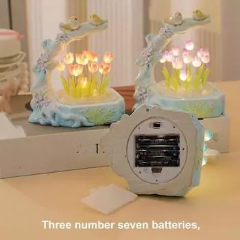 Ночник-тюльпан, украшение ручной работы, имитация цветка, украшение для спальни, настольная лампа для сна, детская пара, подарок для друзей, атмосферное украшение A розовый