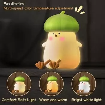 Ночник в виде цыпленка в виде животного, сенсорное управление, мягкий свет, защита глаз, умный зелёный