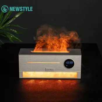 Ночники RGB Flame с ароматом эфирного масла, диффузор 260 мл, светодиодные часы, увлажнитель воздуха, цветные ночники US белый