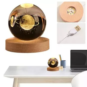 # Ночники в виде хрустального шара с деревянной основой. Настольная лампа в виде хрустального шара. 6/6cm