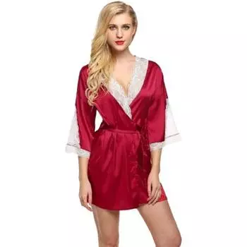 Ночное белье Ladysta Robe с v-образным вырезом – свободный размер (S / M / L) Free Size (S/M/L) малиновый