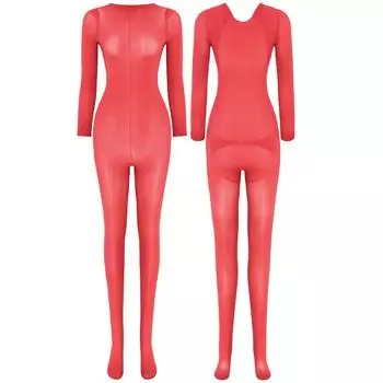 Ночное белье с длинными рукавами, нижнее белье, комбинезон с полным покрытием, комбинезон, глянцевый прозрачный боди, облегающее боди, соблазнительное нижнее белье One Size
