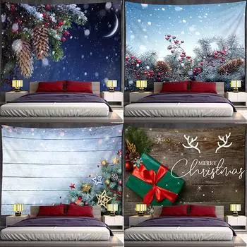 Ночное небо, яркая луна, Рождественская елка, гобелен, настенный снежный сюжет, древесное зерно, психоделическое украшение для дома 100x75cm