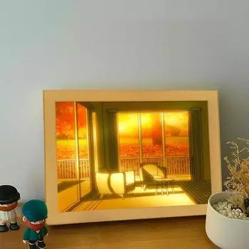 Ночное освещение Картина Украшения Современный минималистский прикроватный столик Спальня Креативное светящееся освещение Картина Трехцветное затемнение