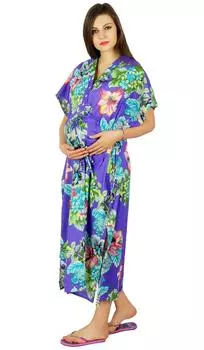 Ночное платье для беременных в кафтане для кормящих мам Bimba | Платье для доставки в больницу - спереди Size: 0-10 | Length - 42-inches фиолетовый