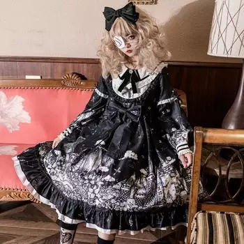 Ночное платье Lolita Castle Dark OP, женское платье с длинными рукавами L чёрный