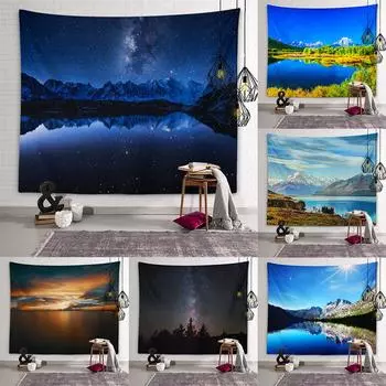 Ночное звездное небо, ночная сцена, гобелен, природное озеро, пейзаж, искусство, настенный гобелен, общежитие, спальня, эстетика, украшение дома 100X75CM