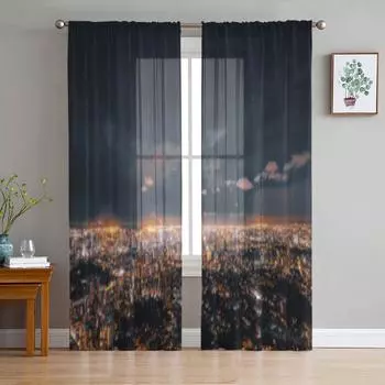 Ночной городской пейзаж Токио Азиатская архитектура в японском городе Шифоновые прозрачные шторы Гостиная Спальня Окно Вуаль Тюль Шторы 135W x 114H(cm)