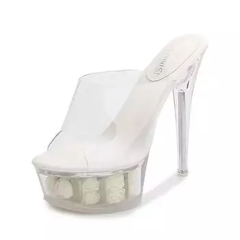 Ночной клуб подиум сексуальные каблуки светящиеся шпильки водонепроницаемые сандалии-столики прозрачная модель хрустальные туфли свадебные туфли 35