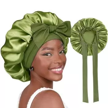 Ночной колпак с однотонным ремешком, эластичная круглая шляпа с широкими полями и бантом из атласа, шапочка для ухода за волосами Jdb-301L One size темно-синий