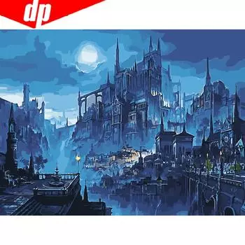 Ночной пейзаж, краска на холсте, ручная роспись, настенное искусство, городской пейзаж, картины маслом по номерам, подарок 20X30CM