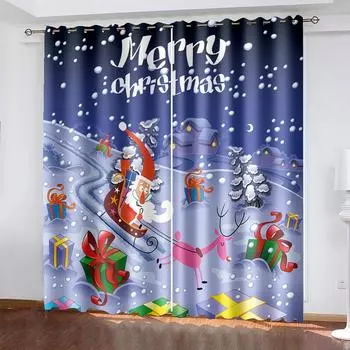 Ночной стиль Kawaii Рождественский занавес Украшение Санта-Клауса Шторы Лось Мультфильм Машина Рождественская елка Узор Украшения W132cm x H160cm&Hook