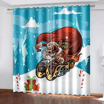 Ночной стиль Kawaii Рождественский занавес Украшение Санта-Клауса Шторы Лось Мультфильм Машина Рождественская елка Узор Украшения W132cm x H160cm&Hook