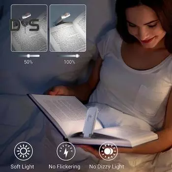 Ночной светильник для чтения книг с регулируемой яркостью, защитой глаз от мерцания, перезаряжаемый портативный светодиодный светильник-закладка белый