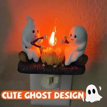 Ночной светильник для костра Ghost Campfire, мерцающий ночник Ghost Campfire 2025, украшения для дома на Хэллоуин, маленький жуткий ночник 3D