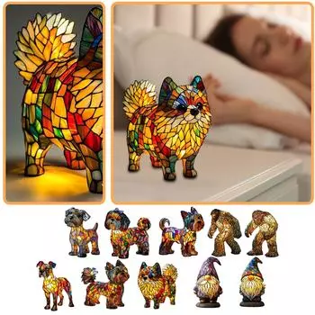 Ночной светильник Dog Series Art, французская лампа, лампа Corgi, настольный ночник с витражной смолой, светодиодный столик для милых питомцев, винтажный декор для дома в виде животных One Size