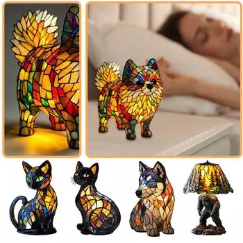 Ночной светильник Dog Series Art, французская лампа, лампа Corgi, настольный ночник с витражной смолой, светодиодный столик для милых питомцев, винтажный декор для дома в виде животных One Size