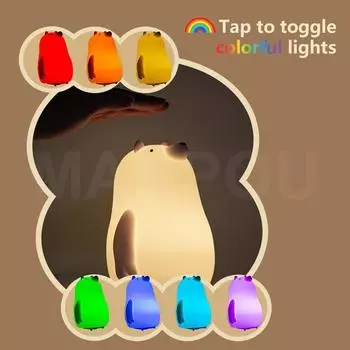 Ночной светильник MARPOU Bear RGB со светодиодной подсветкой для комнаты, перезаряжаемая USB-лампа, милый декор комнаты, красочные детские украшения для дома