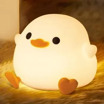Ночной светильник Милая утка LED Теплый Таймер USB Изготовлен из Непрямого Прикроватного Ночника Детский Подарок Утка, Свет, Свет, Настройка, Перезаряжаемый, Силикон, Освещение,