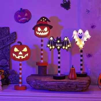 Ночной светильник на Хэллоуин, деревянная летучая мышь, призрачный череп, тыквенный фонарь, светящийся на открытом воздухе, украшение для дома на вечеринку в честь Хэллоуина D