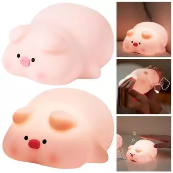 Ночной светильник Piggy, силиконовая лампа Piggy, 3 уровня яркости, мягкий ночной свет, синхронизация, зарядка через USB Type-C для детей White белый
