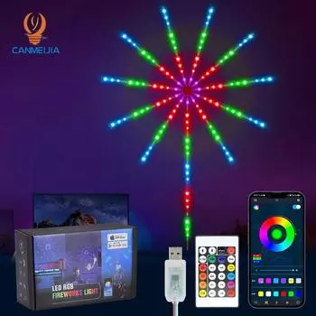 Ночной светильник RGB Fireworks, светодиодная лента для рождественского декора комнаты, USB-лампа Dream Meteor, управление через приложение WiFi, комплект светодиодных лент 1PC синий