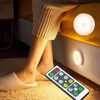 Ночной светильник с датчиком движения, перезаряжаемый светодиодный USB беспроводной светильник, 3 цвета, пульт дистанционного управления для комнаты, кухни, шкафа 3000-6500K