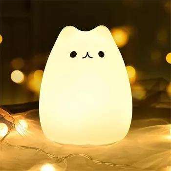 Ночной светильник с изображением кота из мультфильма, светодиодный ночник, мягкий силиконовый сенсорный датчик, украшение для спальни для детей, малышей