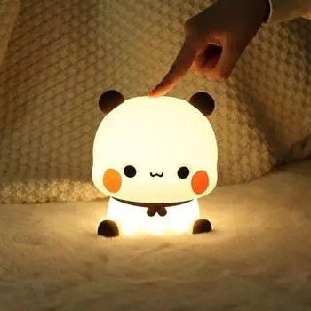 Ночной светильник с изображением мультяшной панды, светодиодная лампа с сенсорным управлением, регулируемая яркость, мягкое освещение без мерцания, новинка, сенсорный ночник с изображением животных Panda