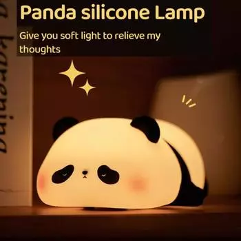 Ночной светильник с милой пандой, новинка, прикроватная лампа с изображением животных и таймером, сенсорное управление, регулируемая силиконовая декоративная лампа черный белый