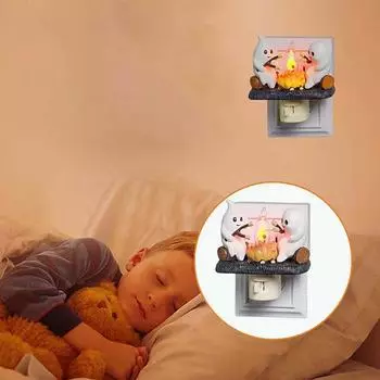 Ночной светильник с привидением 2024 года, новейший светильник для Хэллоуина с забавным привидением и костерком, милый декор для домашней вечеринки с американской вилкой белый