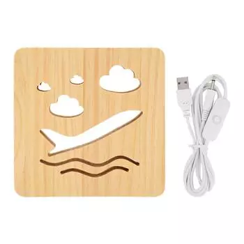 Ночной светильник с резьбой по дереву 2 Вт, светодиодный теплый белый свет, мягкое устойчивое освещение, полый дизайн, 3D деревянная лампа