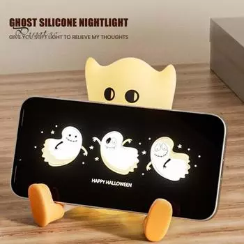 Ночной светильник с сенсорным управлением, мягкий свет, не мерцающий, водостойкий, новинка, прикроватная лампа в форме привидения из силикона, украшение на Хэллоуин жёлтый