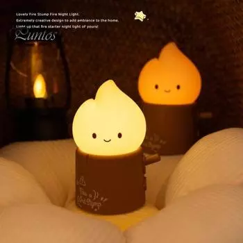Ночной светильник Stump Flame с USB-зарядкой, 2 режима, плавная регулировка яркости, настольный светильник для дома, спальни, прикроватный декоративный светодиодный ночник A